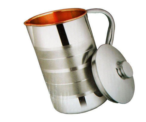 Copper Steel Embossed Water Jug ,Copper Inside Steel Outside 1.25 Litres